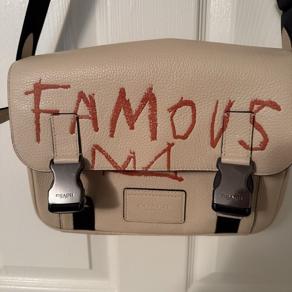 Coach X Jean Michel Basquiat Track Crossbody Pebble Leather C5425 Cream Black - Picture 2 of 16